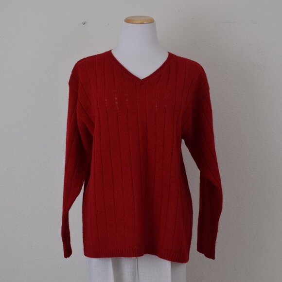 Vintage 00s Red Wool boxy Sweater | size M - Picture 3 of 10